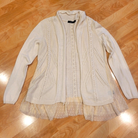 BKE Boutique Boho Open Front Cardigan Sweater Cream Size L - Picture 1 of 9